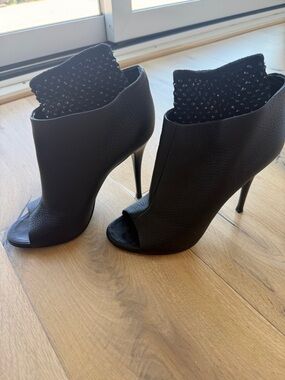 Giuseppe Zanotti Black Peep-Toe Stiletto Booties with Embellished Cuff size 40